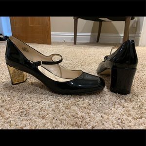 Nine West Mary Jane Patent Black with Gold Accent